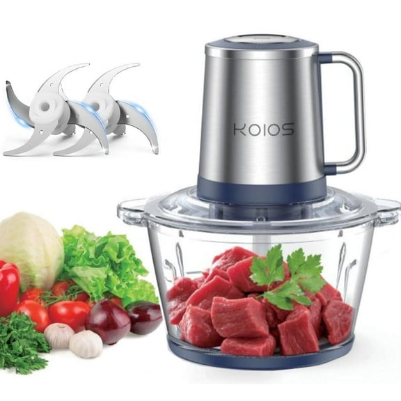 Food Processor, 500W Electric Meat Grinder Food Chopper with 8 Cup Bowls & 1 Bi-Level Blades, 2 Speed Kitchen Cutter for Vegetable, Onion, Garlic, Meat, Nuts, and Baby Food, Blue