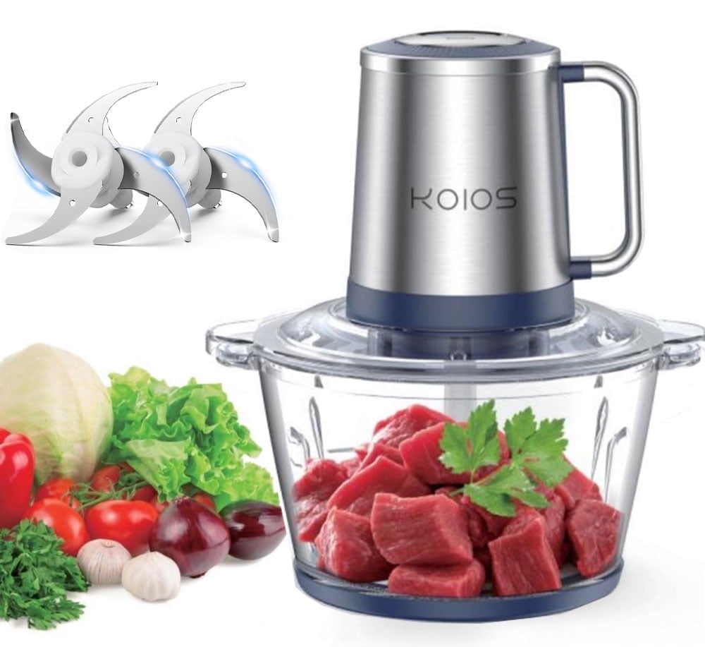 Food Processor, 500W Electric Meat Grinder Food Chopper with 8 Cup Bowls & 1 Bi-Level Blades, 2 Speed Kitchen Cutter for Vegetable, Onion, Garlic, Meat, Nuts, and Baby Food, Blue