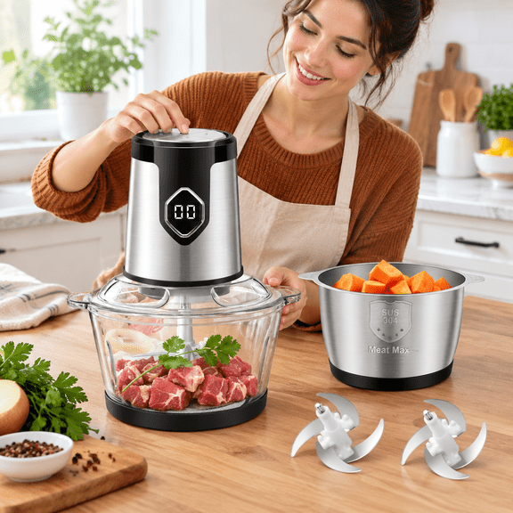 Food Processor With 2(8 Cup+8 Cup) 4-speed Electric