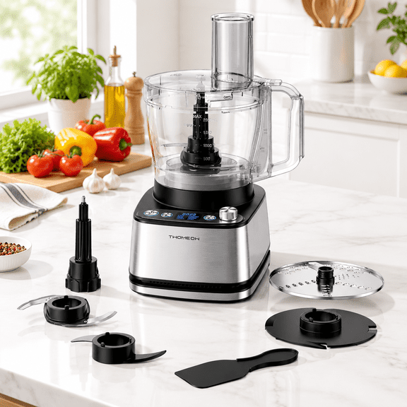 Food Processor with 1000W Power, 12 Cup Bowl, 4 Preset Programs and Pulse Function