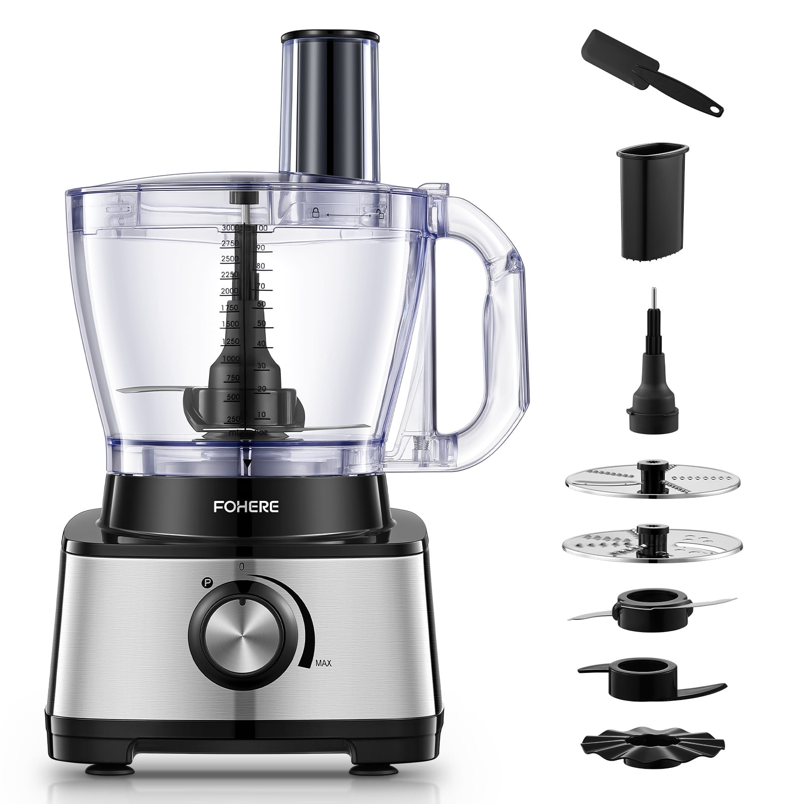 Fohere 14 Cup 800W Food Processor 2 Speed 6 Functions for Shredding Slicing Doughing Emulsfying and Juicing