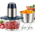 thumbnail image 1 of Food Processors, Electric Food Chopper with Meat Grinder & Vegetable Chopper - 2 Bowls (8 Cup+8 Cup) with Powerful 450W Copper Motor - Includes 2 Sets of Bi-Level Blades for Fruits/Meat/Nuts, 1 of 7