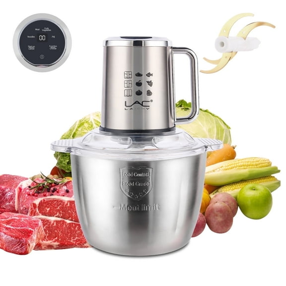 Food Processor With Touch Screen, 12 Cup Food Chopper, 300W Copper Motor Power Meat Grinder with 4 Bi-Level Blades, Sliver