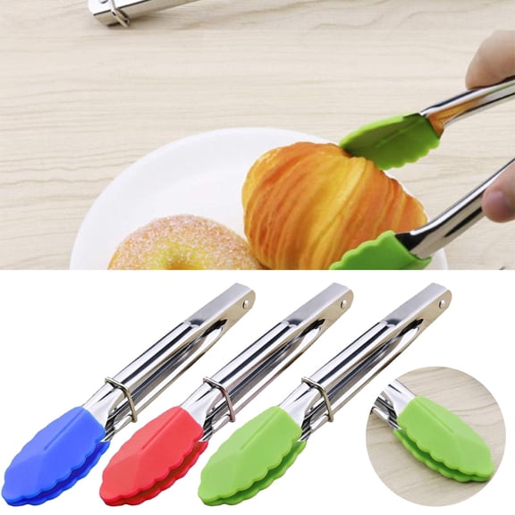 Food -Purpose Tongs with Silicone Tips – 7-Inch Serving Tongs Set of 3 for Kitchen Baking BBQ Non- and Easy to Clean, Blue