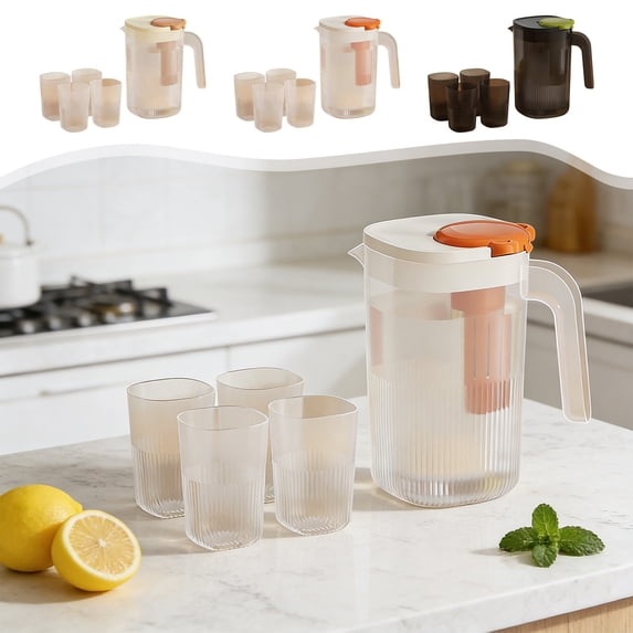 Food-Safe Plastic Beverage Pitcher with Push Lid for Iced Tea Lemonade and Fridge Storage