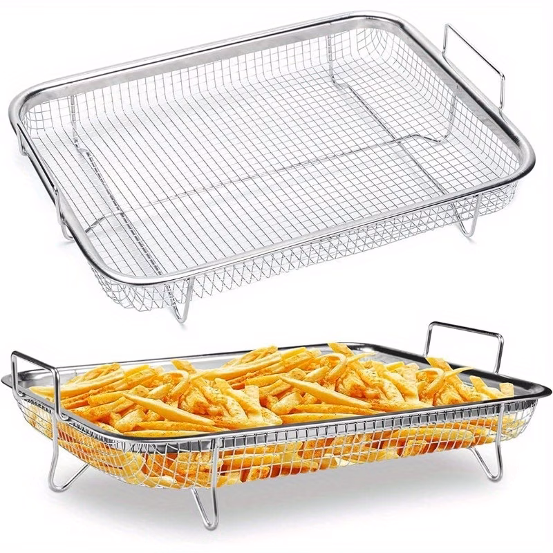 Food-Safe Stainless Steel Frying Basket Rack Multifunctional Tabletop Cube Rack with Mesh Baking Tray for Draining & Cooling