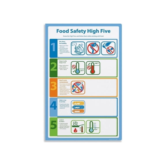 Food Safety Guide Poster Easy 5 Steps for Kitchen Health Canvas Art Print for Home Decor Living Room Bedroom