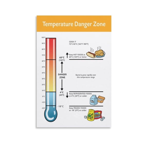 Food Safety Poster Danger Zone Temperature Canvas for Living Room Bedroom Decor Poster.
