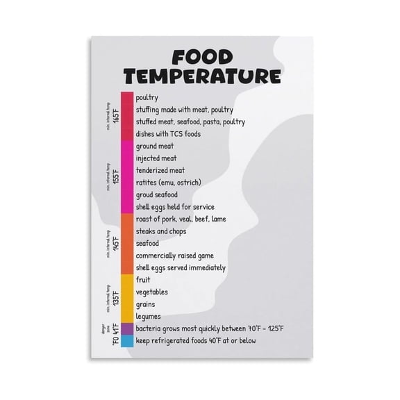 Food Safety Temperature Chart Poster Meat Poultry Internal Temp Guide with FDA USDA Guidelines for Cooking and Storage Educational Wall Art for Kitchen Home Decor