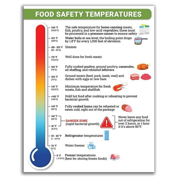 Food Safety Temperatures Poster Unframed Temperatures Wall Poster Kitchen Restaurant Cafeteria poster
