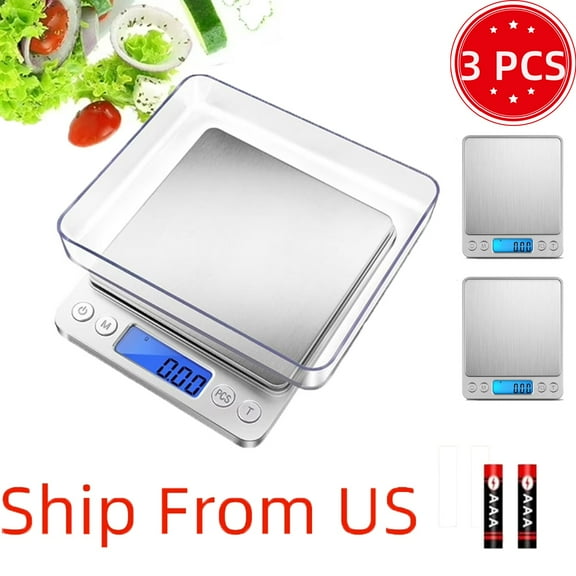 Digital Kitchen Scale, Food Scale, 500g x 0.01g Gram Scale, Cooking Food Scale with LCD Display, Small Pocket Scale with 2 Trays And Batteries(3pcs)