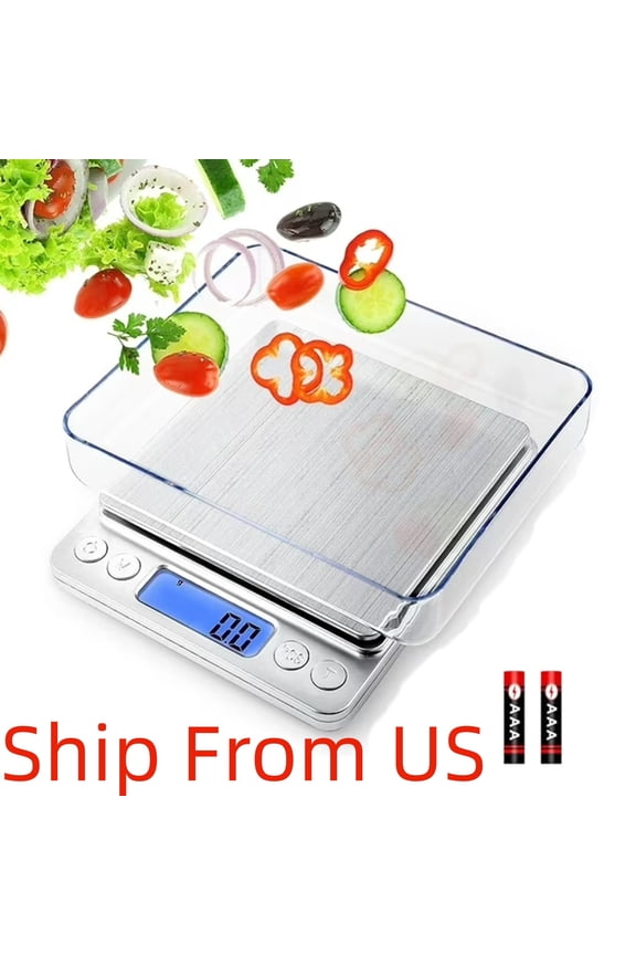 Digital Kitchen Scale, Food Scale, 500g x 0.01g Gram Scale, Cooking Food Scale with LCD Display, Small Pocket Scale with 2 Trays And Batteries