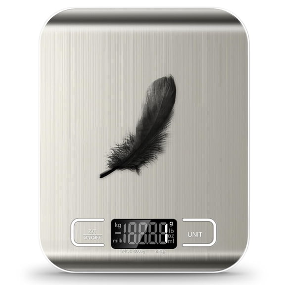 Food Scale, 11lb Kitchen Scale with 6 Units Tare Function & LCD Display, 0.05oz/1g Stainless Steel Digital Food Scale Grams and Ounces for Baking, Cooking, Dieting and Meal Prep (Batteries Included)