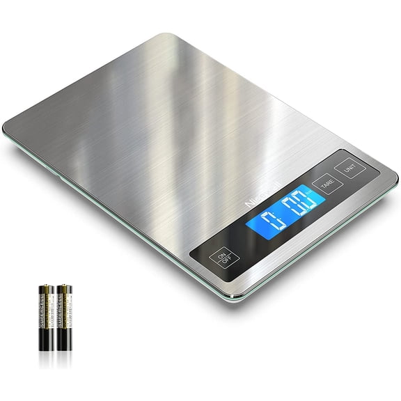 Food Scale, 22lb Digital Kitchen Scale Weight Grams and oz for Cooking Baking, 1g/0.1oz Precise Graduation, Stainless Steel and Tempered Glass (Ash Silver)