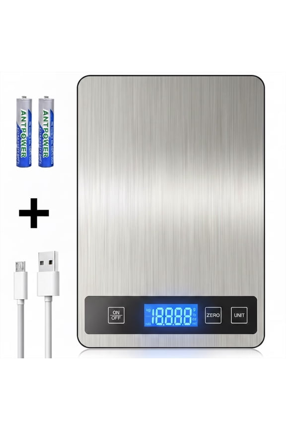 Digital Food Kitchen Scale, Gram Scale 1g/0.1oz Accuracy, 15kg/33lb Stainless Steel with 5 Units, Tare Function& LCD Display, USB Rechargeable & Battery Powered, for Coffee, Baking, Cooking