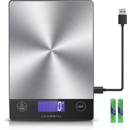 Food Scale, 33lb Rechargeable 304 Stainless Steel Digital Kitchen Scale Weight Grams and Ounces with LCD Display and Type-C Charging for Meal Prep, Baking and Cooking
