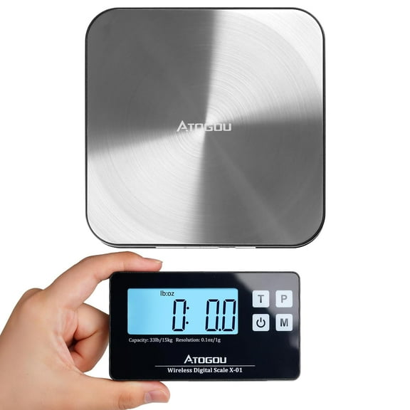 Food Scale, 33lb Wireless with Remote Display, 1g/0.1oz Precise Graduation, Food-Grade 304 Stainless Steel, Digital Food Scale for Cooking, Baking, Postage, Shipping, Black&Silver
