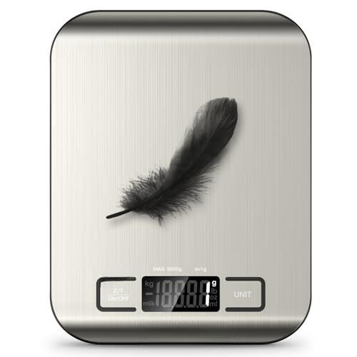 Food Scale, Digital Kitchen Scale with LCD Display, Weight Grams and Ounces for Baking Cooking and Meal Prep, 6 Units with Tare Function, 304 Stainless Steel, 11lb (Batteries Included)