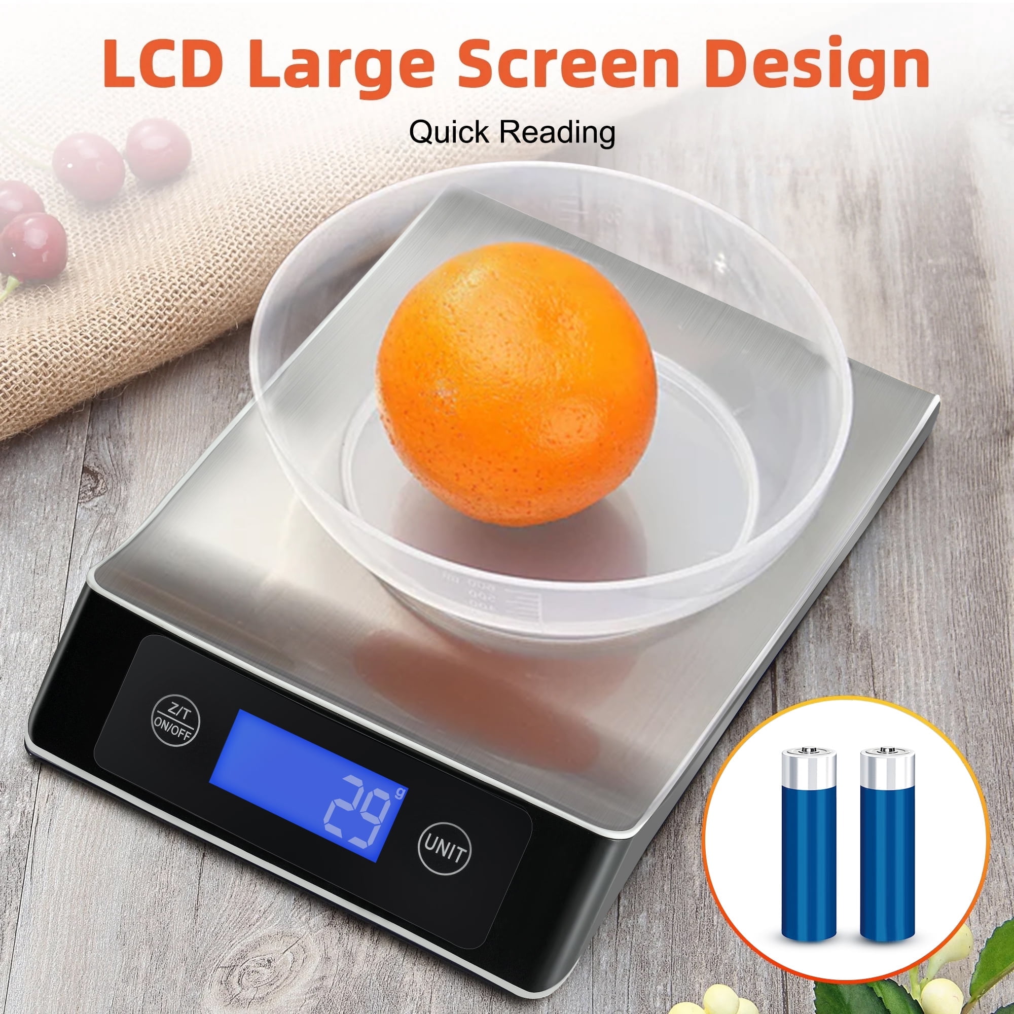 Food Scale, Kitchen Scale, MULISOFT Food Scales for Kitchen, LCD Display in Grams, Ounces, Pounds, Kilogram, Milliliter, Digital Food Scale for Weight Loss, Baking and Cooking, Stainless Steel