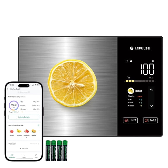 Food Scale with Nutritional Calculator, Smart Digital Kitchen Scale for Weight Loss, App with 23 Nutrients Tracking, Calorie, Fat, Carbs, Premium Stainless Steel, 11lb
