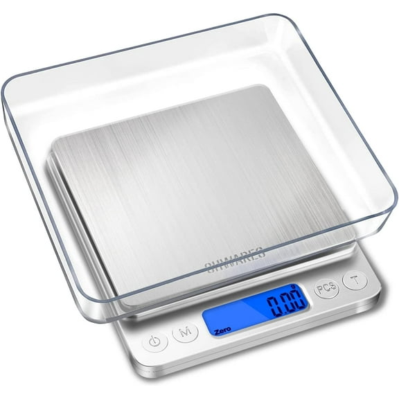 Food Scale, Rechargeable Kitchen Scale with Trays 3000g/0.1g, Small Scale with Tare Function Digital Scale Grams and Ounces for Weight Loss, Dieting, Cooking, Meal Prep, Coffee, Jewelry