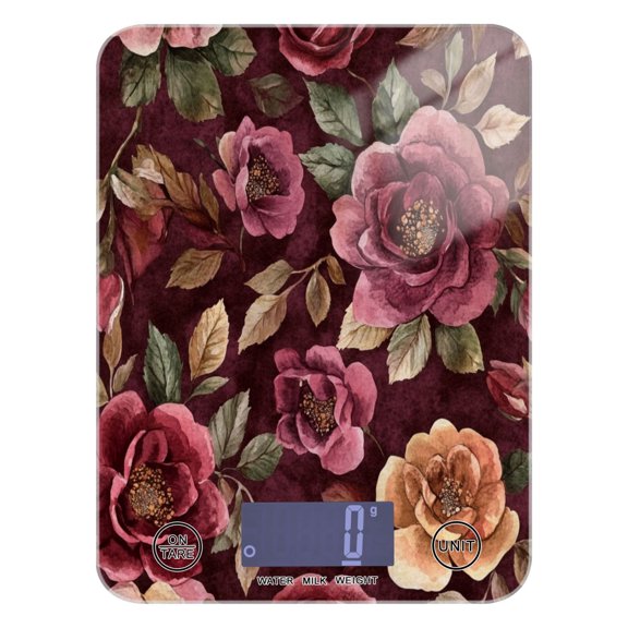 Food Scale Small Food Scale Kitchen Scale Kitchen Electronic Scale Multifunctional Digital Kitchen Scale Baking and Cooking Scale Cartoon Maroon Roses Seamless