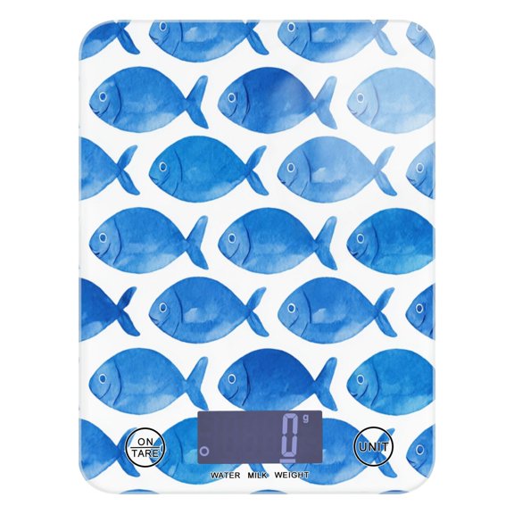 Food Scale Small Food Scale Kitchen Scale Kitchen Electronic Scale Multifunctional Digital Kitchen Scale Baking and Cooking Scale Seamless Blue Fish Pattern