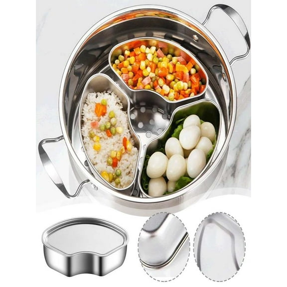 Food Scalloped Steamer Box Tray with Lid, Individual Stainless Steel Multipurpose Divided Steamer Basket Cookware,Steaming Dish Suitable for Cooking Requirements