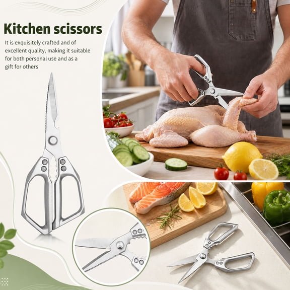 Food Scissors, Kitchen Scissors Heavy Duty, All-Purpose Meat Scissors and Cooking Scissors for Cutting Poultry Bones, Vegetable Scallions and Seafood, Ergonomic Hollow Handle, 1 Box