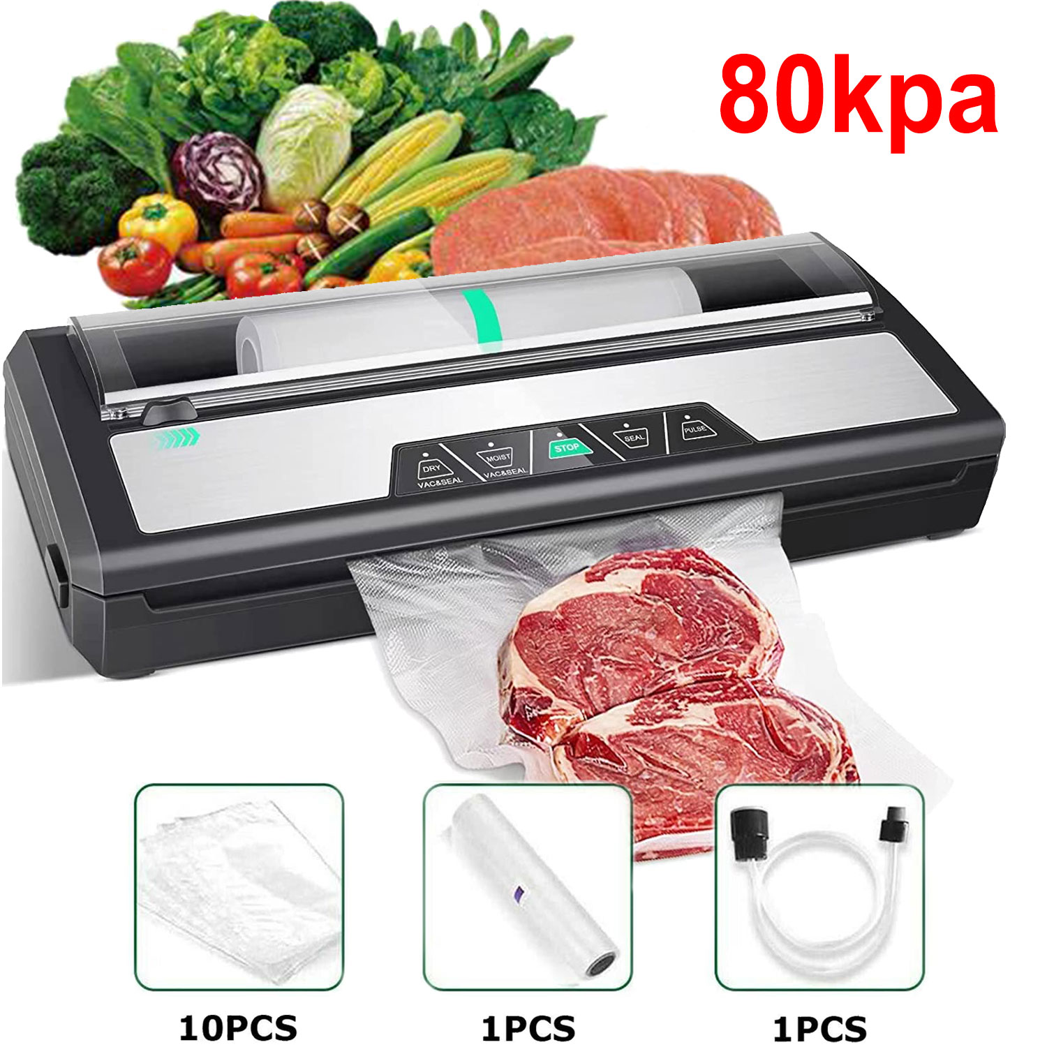 MEGAWISE 80kPa Vacuum Sealer, Automatic Food Saver with Dry