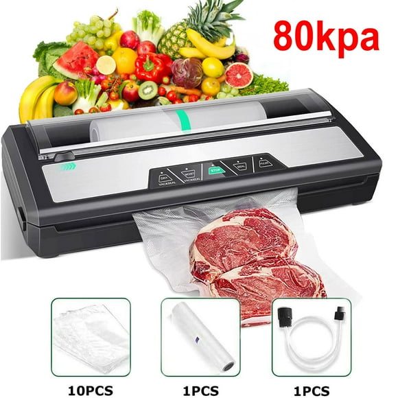 Food Sealer Vacuum Sealer Machine, 80Kpa Seal a meal Meat Sealer Machine Pulse Dry & Moist Modes, with Roll Bags, Vacuum Hose Attachment for Jars, Meats, Sous Vide