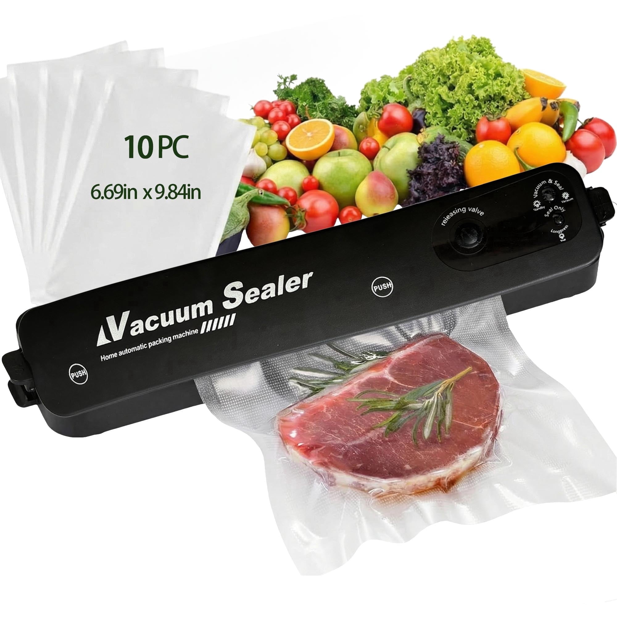 Food Sealer Vacuum Sealer Machine , Wet & Dry Dual Food Vacuum Sealer Machine for Sous Vide and Long-Term Storage,,Includes 10 Pre-Cut Bags