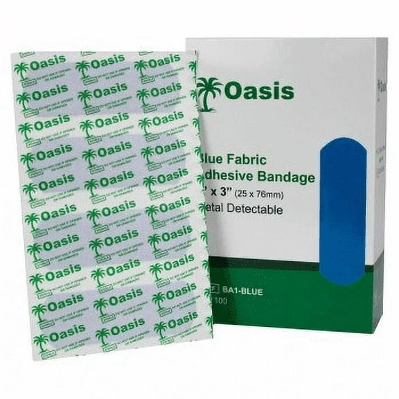 Food Service Adhesive Bandages, 1" x 3", Blue, Fabric, 100/Box
