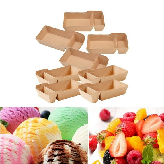 Food Serving Trays,Disposable Nacho Trays,Portable Packing Box with Two Compartments,50Pack Kraft Paper Food Boats for Party,Snacks