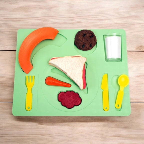 Food Shape Learning Stacker Toy with 3D Lunch Food Pieces and Utensils for Toddlers Age 2+