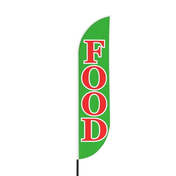 Food Sign feather flag for Outdoor by Mavis Print | 11.5 FEET Long Polyester Outdoor Banner Flag for Easy Hang | HD Print Swooper I Flag Only for Food Advertising | Made in USA I Flag Only
