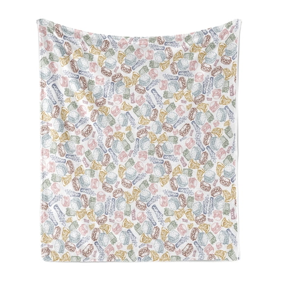 Food Soft Flannel Fleece Blanket, Colorful Outline Minimal Fast Food Sandwich Hamburger Soda Glass Fries Pizza, Cozy Plush for Indoor and Outdoor Use, 50" x 70", White and Multicolor, by Ambesonne