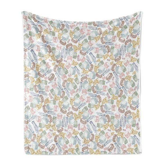 Food Soft Flannel Fleece Blanket, Colorful Outline Minimal Fast Food Sandwich Hamburger Soda Glass Fries Pizza, Cozy Plush for Indoor and Outdoor Use, 50" x 60", White and Multicolor, by Ambesonne