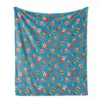 thumbnail image 1 of Food Soft Flannel Fleece Blanket, Delicious Doodle of Donuts Hot Dog Soda Cup Hamburger Fries and Pizza Slices, Cozy Plush for Indoor and Outdoor Use, 50" x 60", Sea Blue Multicolor, by Ambesonne, 1 of 5