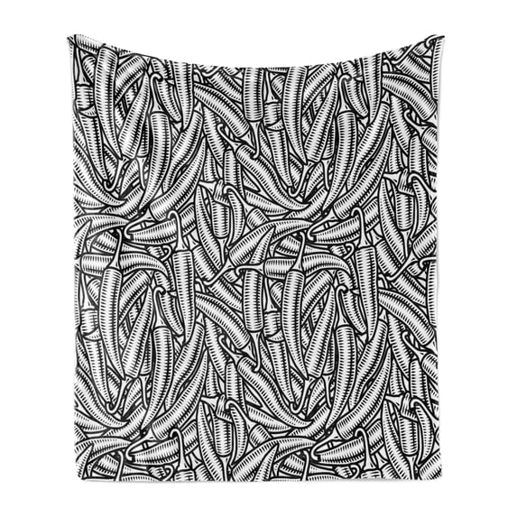 Food Soft Flannel Fleece Throw Blanket, Abstract Design Monochromatic Chili Peppers Modernistic Illustration, Cozy Plush for Indoor and Outdoor Use, 50" x 60", Charcoal Grey and White, by Ambesonne