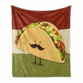 thumbnail image 1 of Food Soft Flannel Fleece Throw Blanket, Mexican Taco with Mustached Face Rolled with Veggies Humor Comic Childish Art, Cozy Plush for Indoor and Outdoor Use, 50" x 60", Multicolor, by Ambesonne, 1 of 6