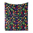 thumbnail image 1 of Food Soft Flannel Fleece Throw Blanket, Repetitive Pattern of Vegetables and Fruits in Cartoon Design Organic Health, Cozy Plush for Indoor and Outdoor Use, 60" x 80", Indigo Multicolor, by Ambesonne, 1 of 5