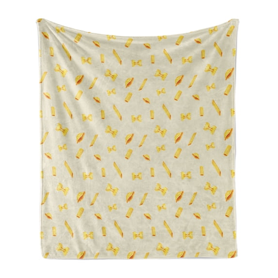Food Soft Flannel Fleece Throw Blanket, Traditional Italian Cuisine Various Types of Pasta Repetition, Cozy Plush for Indoor and Outdoor Use, 50" x 60", Mustard Pale Vermilion, by Ambesonne