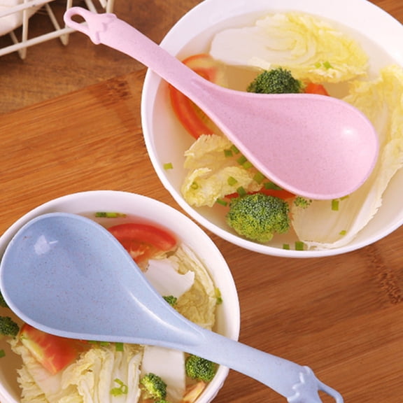 Amosfun Wheat Straw Soup Spoons with Comfortable Grip, Assorted Colors, PP Material for Home and Kitchen Use