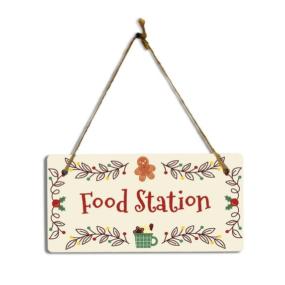 Food Station 5x10 Hanging Plus Wall or Door Sign | Christmas Festive Holiday Decoration