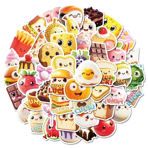 Food Stickers Pack For Teens Students Cute Vinyl Sticker Set With 50 Pcs Scrapbook Water Bottle Laptop Journal Skateboard Decoration Bike Car Motorcycle