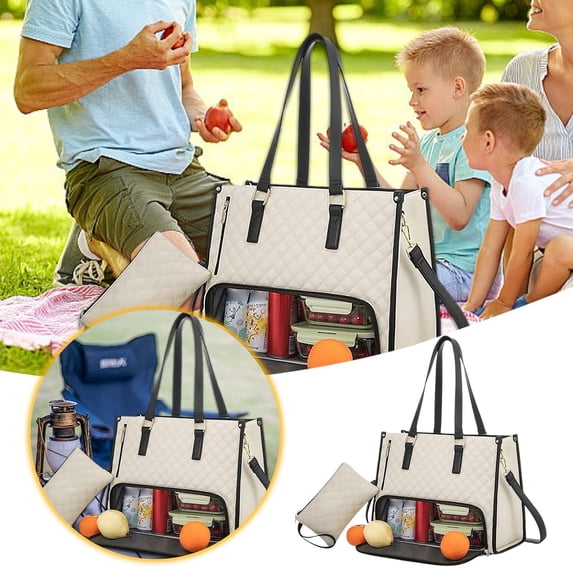 Food Storage 2 In 1 Insulated Lunch & Travel Tote Bag Combo Leakproof Cooler with Storage Pocket for Functionality
