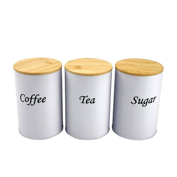 Food Storage 3 Coffee Tea Container Set Metal Kitchen Jar Set with Airtight Lids for Organizing Kitchen Countertops in Farmhouse Style Home
