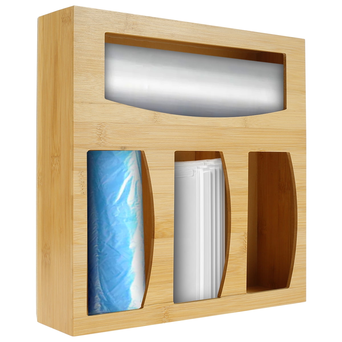 Food Storage Bag Holder Dispenser Bamboo Ziplock Bag Storage Boxes