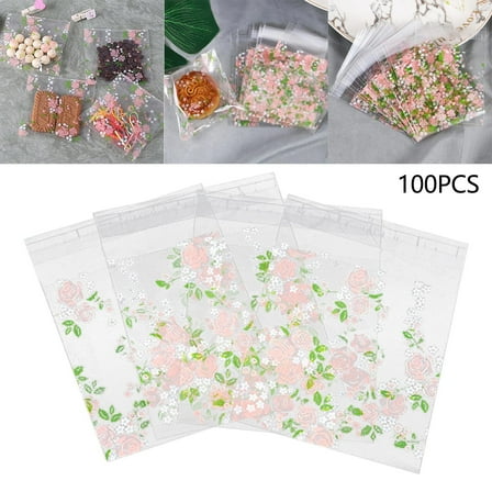 Food Storage Bags,100PCS Self Adhesive Cookie Bags Plastic Clear Bags Sealable Candy Bags For Packaging Candy Cookies Gift Giving